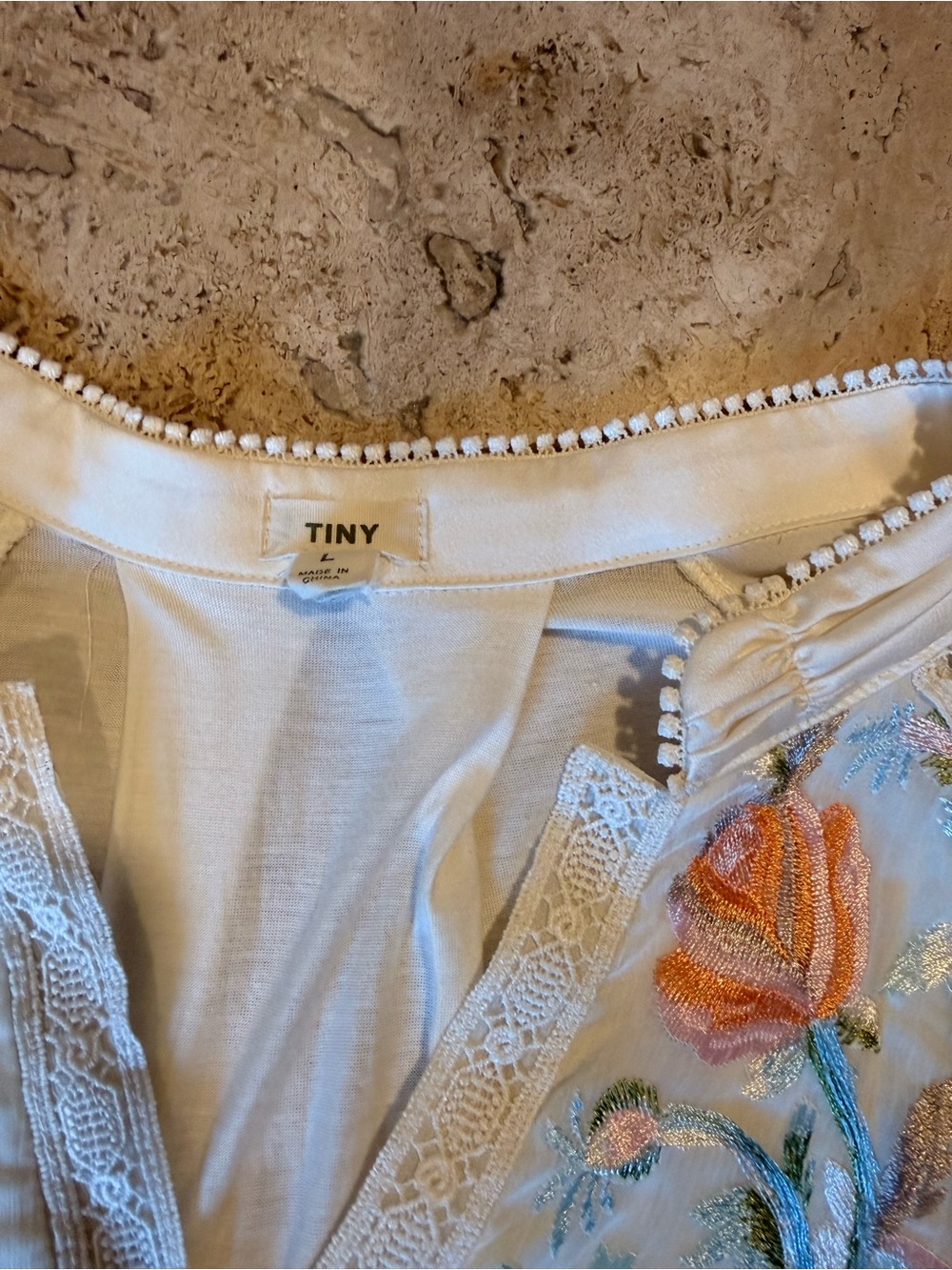 TINY Eliana Cream Embroidered Floral Short-Sleeve Blouse - Picture 12 of 13